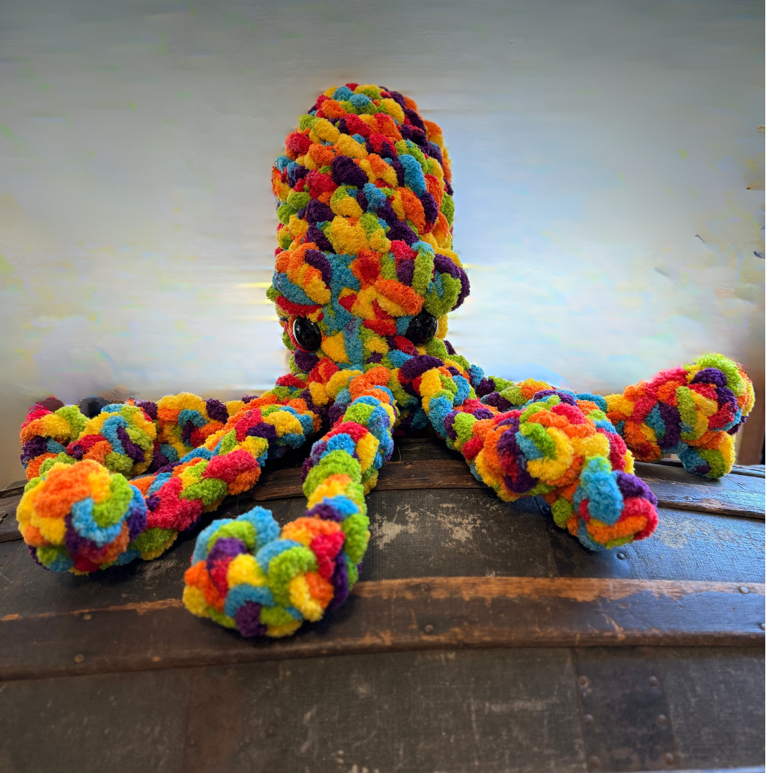 Handmade crocheted jumbo octopus rainbow